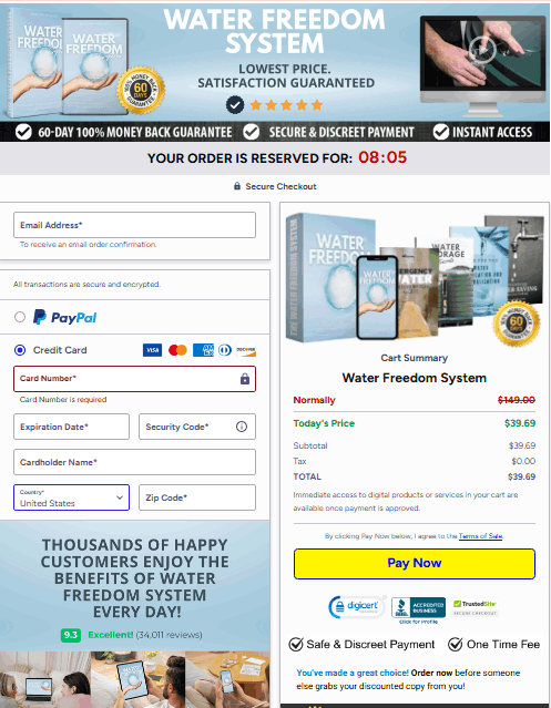 the water freedom system Checkout Page